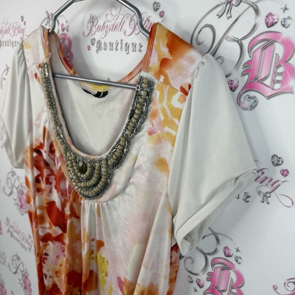 Amanda Green T-shirt Flowers Chic Floral Women's Blouse Embellished Neckline - Picture 4 of 11